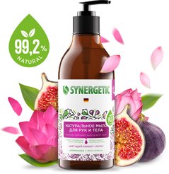 Мыло д/рук и тела Synergetic 380мл Цветущий инжир и лотос, биоразлагаемый, натуральный