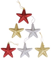 Набор украшений звёздочки 6шт 8,5х8,5см золото,красный,серебро SYPMPA-1121219