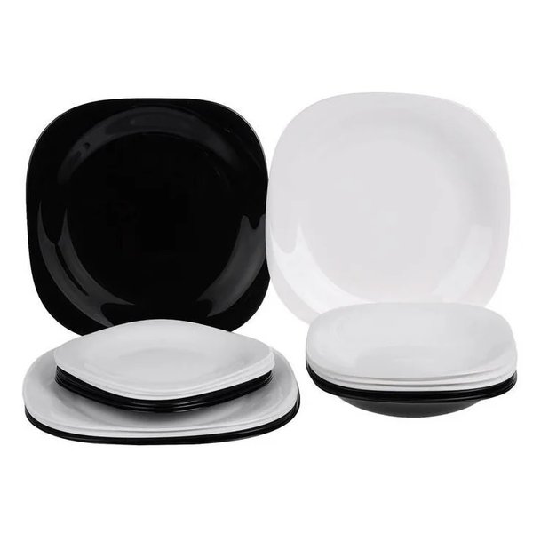 Набор столовый Luminarc Carine Mix 18 предм., тарелки десертные, обеденные, суповые, стекло, черно-белый