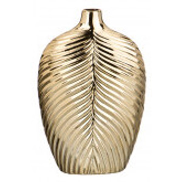 Ваза керамическая,коллекция Лист Папоротника,18х9,5см,высота 27,5см,цвет золотая шампань