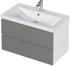 Тумба подвесная MIX 80см белая/relief gray с раковиной