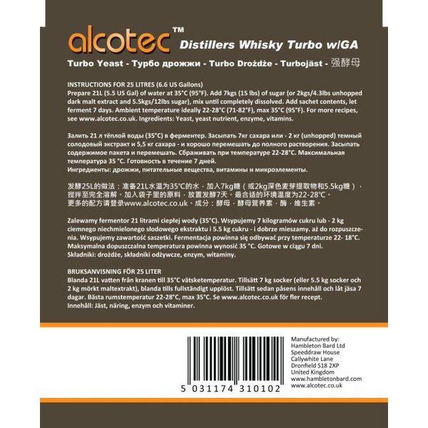 Турбо-дрожжи Alcotec Whisky Turbo 73г