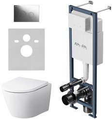 Комплект инсталляции AM.PM ErgoFit с клавишей глянцевый хром L и подвесным унитазом Sense FlashClean IS110151.
