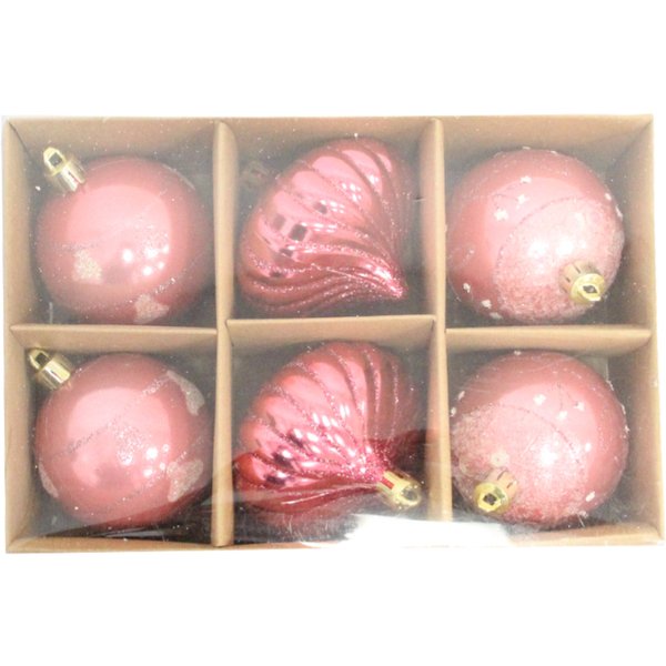 Набор шаров с узором 6см 6шт розовый коралл KING-1919