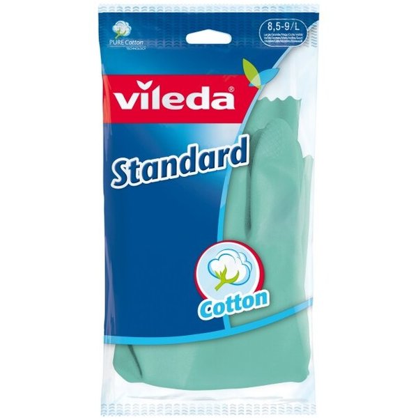 Перчатки хозяйственные Vileda Gloves Standart L резиновые, напыление хлопок