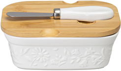 Масленка Lefard Flowers story 15х11х6см белый, фарфор, крышка бамбук, нож нерж.сталь