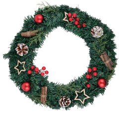 Венок новогодний 40см с ягодами и звёздочками SYHHA-0322022