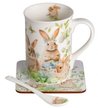 Кружка Зайчики в цветах 330мл фарфор, подставка пробка