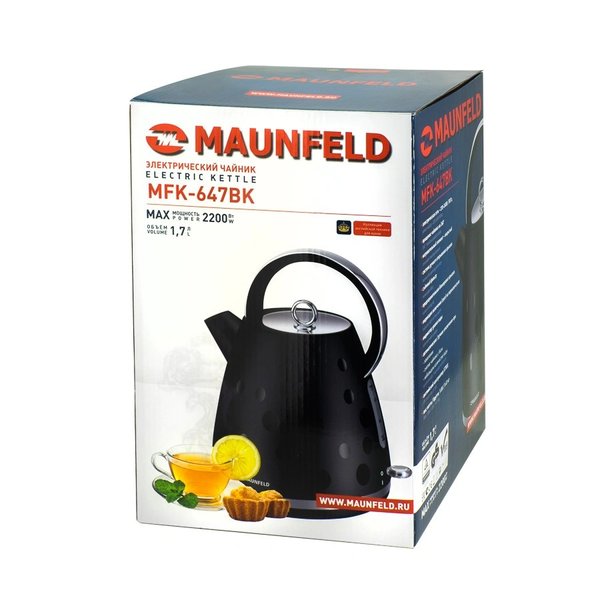 Чайник электрический MAUNFELD MFK-647BK, 2200Вт 1,7л, пластик, черный