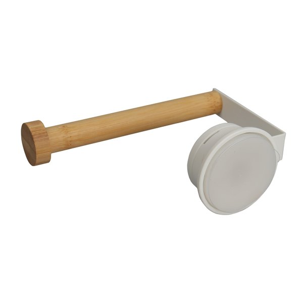 Держатель для туалетной бумаги белый металл,бамбук на присоске W7837-2