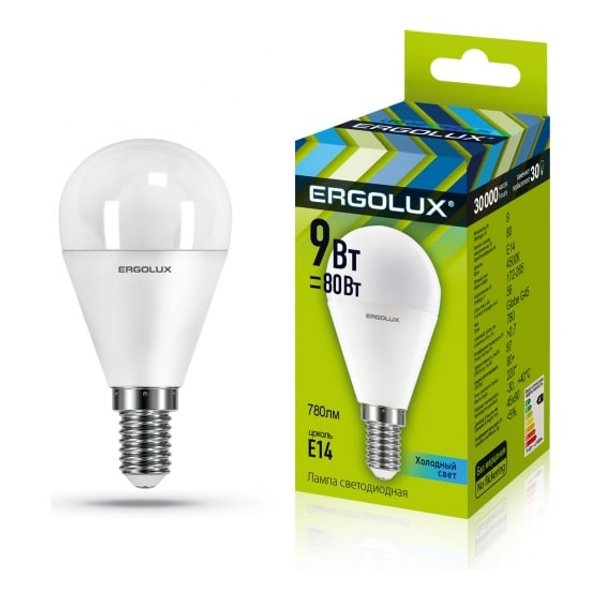 Лампа светодиодная Ergolux LED-G45-9W-E14-4K шар 9Вт E14 4500K 172-265В нейтральный свет