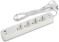 Фильтр сетевой ЭРА 4 гнезда 1,5м c выключателем/USB/Type-C с заземлением белый