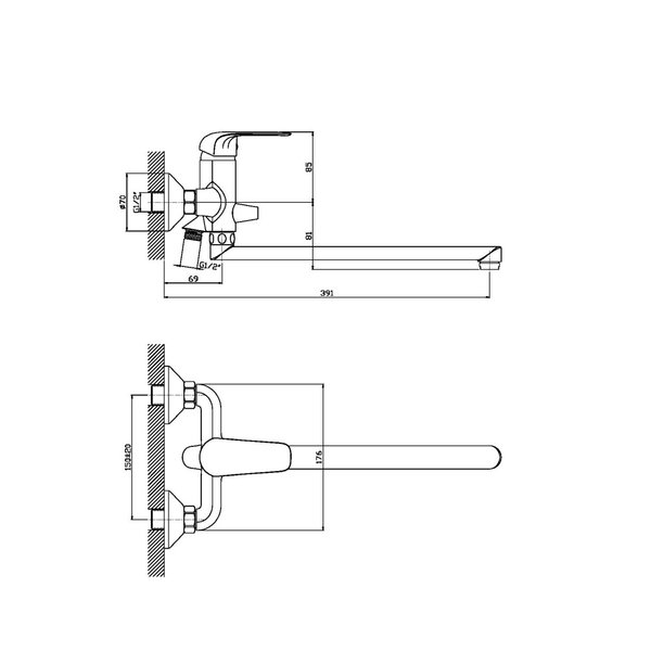 Смеситель для ванны ORANGE Iris M41-211cr в комплекте с душевыми аксессуарами