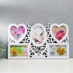 Фоторамка пластик на 5 фото 10х15см, 13х13см, 16х11см Семейное древо белая 48,5х28см 1353302