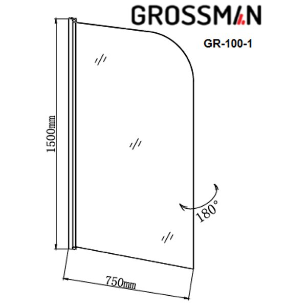 Шторка для ванны Grossman GR-100/1 (150х70) стекло прозрачное 6мм