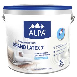 Краска латексная для стен и потолков ALPA Grand Latex 7 полуматовая белая (5л)