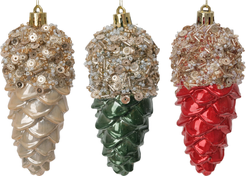 Набор украшений Шишки 3шт 8см, шампань+красный+зеленый, SYQD1-0125005