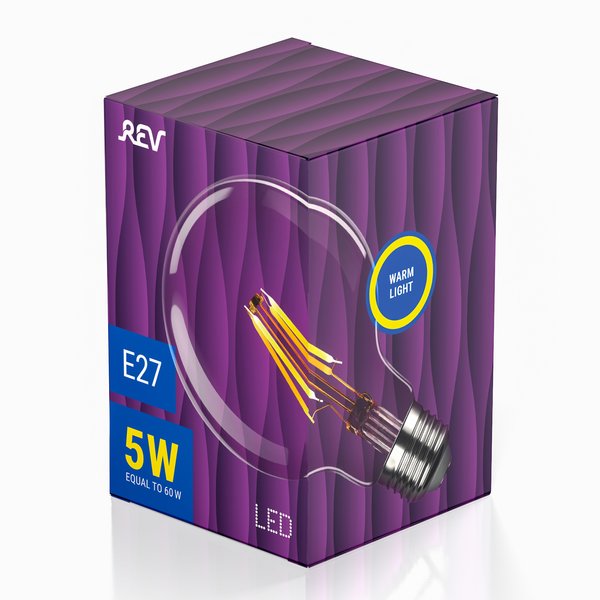Лампа светодиодная REV VINTAGE Filament 5Вт G95 E27 декоративная 2700K свет теплый