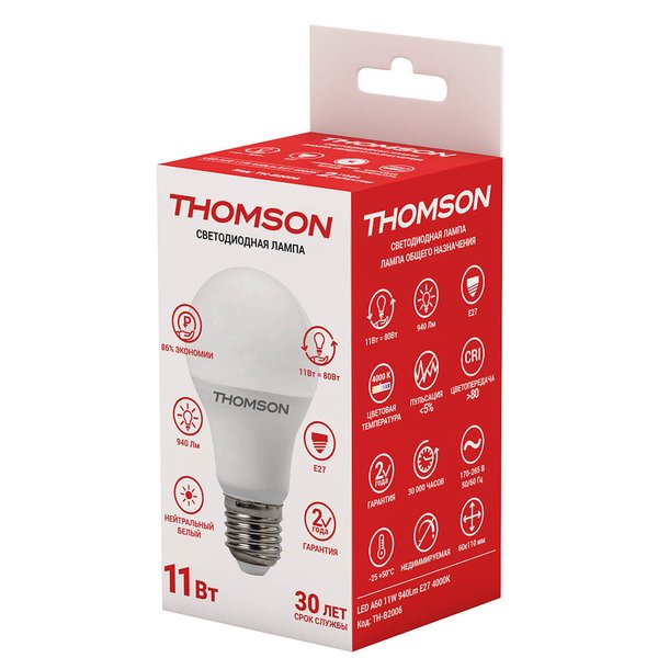 Лампа светодиодная THOMSON 11Вт Е27 4000К свет нейтральный белый