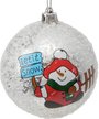 Шар с узором Снеговик с табличкой 8см, заснеженный, серебро, SYQC2-0125131