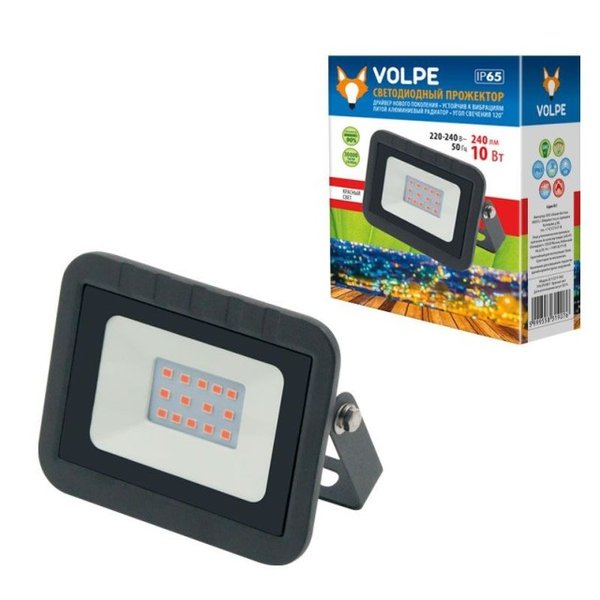Прожектор светодиодный Volpe ULF-Q511 10W красный свечения IP65 220-240В BLACK картон