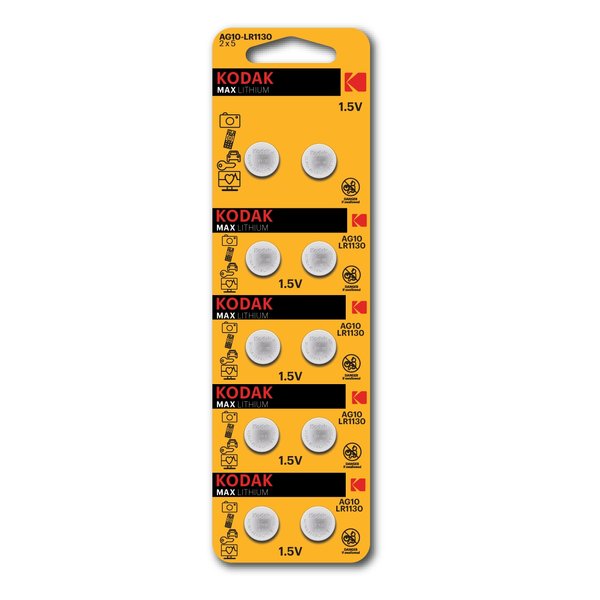 Батарейка алкалиновая Kodak AG10 LR1130 LR54 MAX Button Cell 2шт