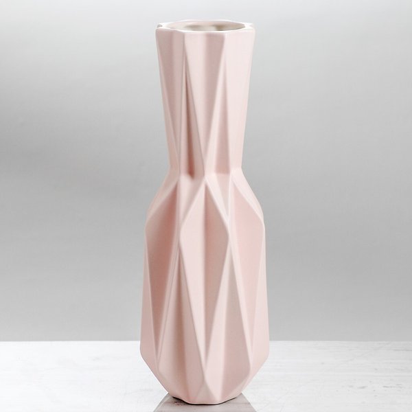 Ваза керамическая Оригами №2 геометрия, розовая, высота 31см