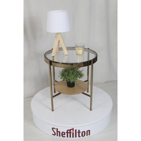 Стол журнальный Sheffilton SHT-CT14 48х48х45см стекло/МДФ/металл,прозрачный/дуб шампань/золото