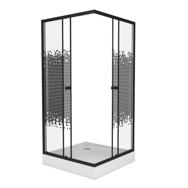 Уголок душевой NG-009-14Q BLACK (900х900х1950) низкий поддон(13см) стекло МОЗАИКА, 2 места