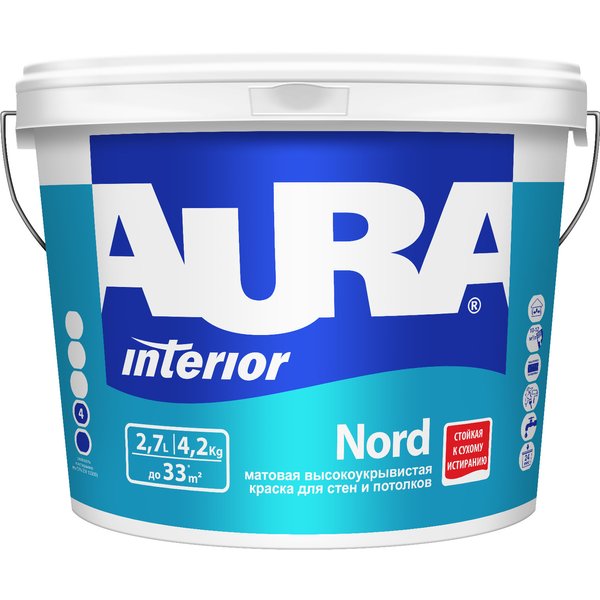 Краска интерьерная AURA Nord матовая белая (2,7л)