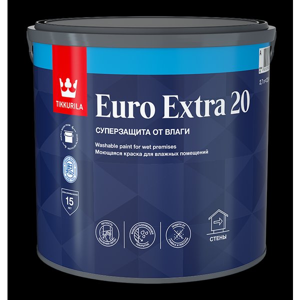 Краска для влажных помещений Tikkurila EURO Extra 20 полуматовая База С (2,7л)