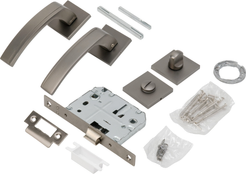 Комплект ручек (ручка, защелка, фиксатор) Qually A2112AE20 матовый графит