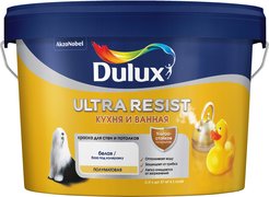 Краска Dulux Ultra Resist Кухня и ванная полуматовая белая (2,5л)