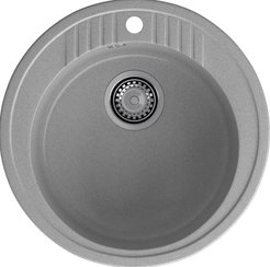 Мойка для кухни врезная Granfest Rondo GF-R520 52х52см глубина чаши 20см, мрамор, серый, с сифоном