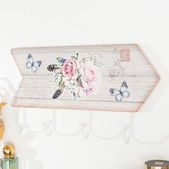 Крючки декоративные дерево Розы с перьями и бабочками 5,5х39,5х23см