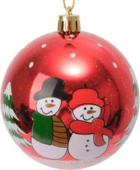 Шар с узором Два Снеговика 8см, красный, SYQC2-0125117