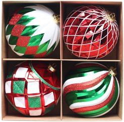 Набор шаров 4шт 15см, красный+зеленый, ручная роспись, SYQB-0125195