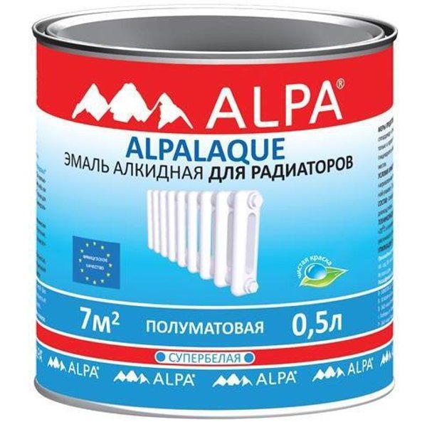 Эмаль для радиаторов алкидная ALPA Alpalaq белая полуматовая (0,5л)