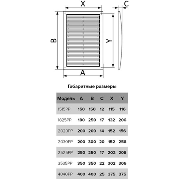 Решетка вентиляционная вытяжная АБС 200х200