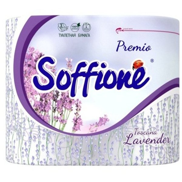 Бумага туалетная Soffione Premio Toscana Lavender 4 рулона 3-х слойная