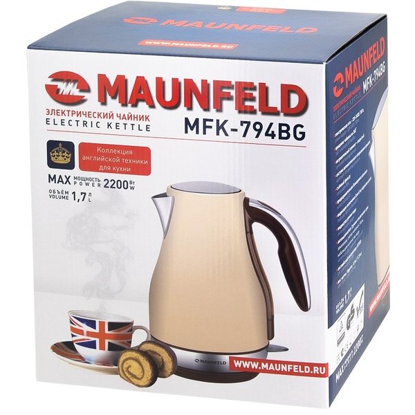 Чайник электрический MAUNFELD MFK-794BG, 2200Вт 1,7л, металл/пластик, бежевый