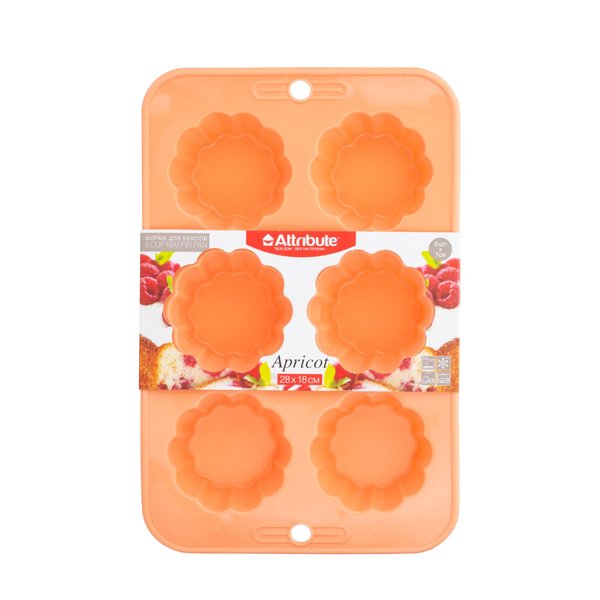 Форма д/выпечки кексов Attribute Apricot 28х18см 6 ячеек силикон
