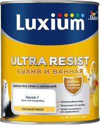 Краска Luxium UR Кухня и Ванная BW полуматовая белая (1л)