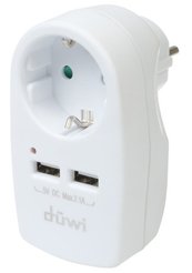 Адаптер розеточный duwi 1 гнездо + 2 USB порта с/з 16A 230В 3680Вт IP20 белый