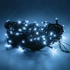 Электрогирлянда внешняя Нить 10м 100LED IP44, холодный белый, контролер, с коннектором, черный кабель