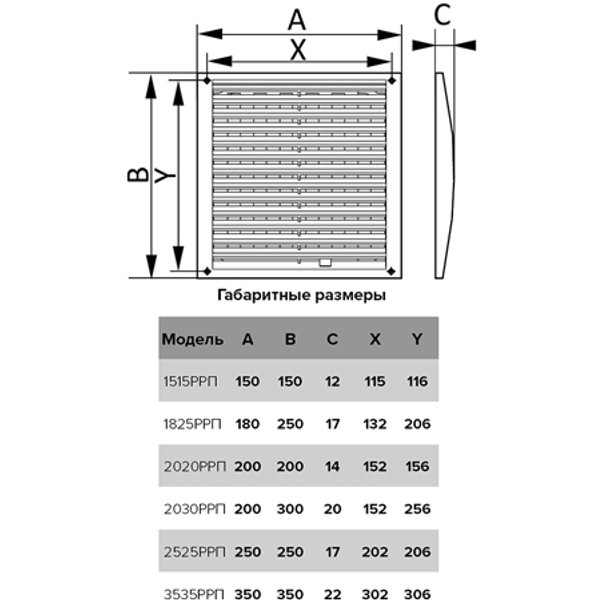 Решетка вентиляционная регулируемая АБС 150х150