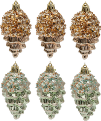 Набор украшений Шишки 6шт 9см, зеленый+коричневый, SYQD1-0125141