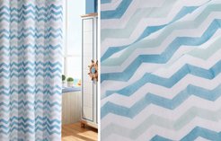 Штора готовая Волны 200х280 портьера с печатью голубой