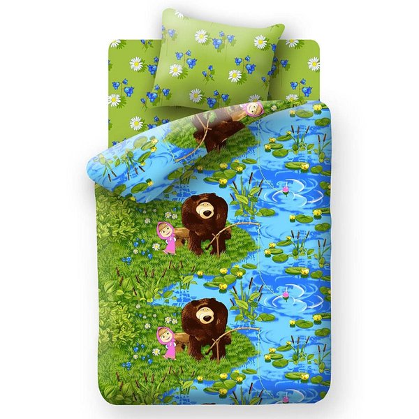 Комплект постельного белья детский Маша и Медведь Бязь На рыбалке