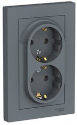 Розетка двойная встраиваемая Schneider Electric AtlasDesign с заземлением цвет грифель